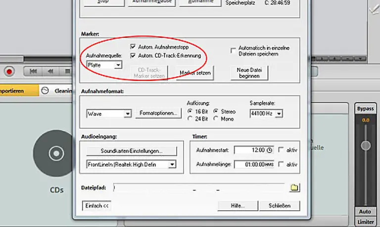 Achten-Sie-darauf-dass-als-Quelle-Platte-eingestellt-ist-und-die-Automatische-CD-Trackerkennung-aktiviert-ist-So-kann-das-Programm-die-einzelnen-Songs-erkennen-und-markieren-Ohne-diese-Einstellung-erhalten-Sie-pro-Plattenseite-eine-Datei