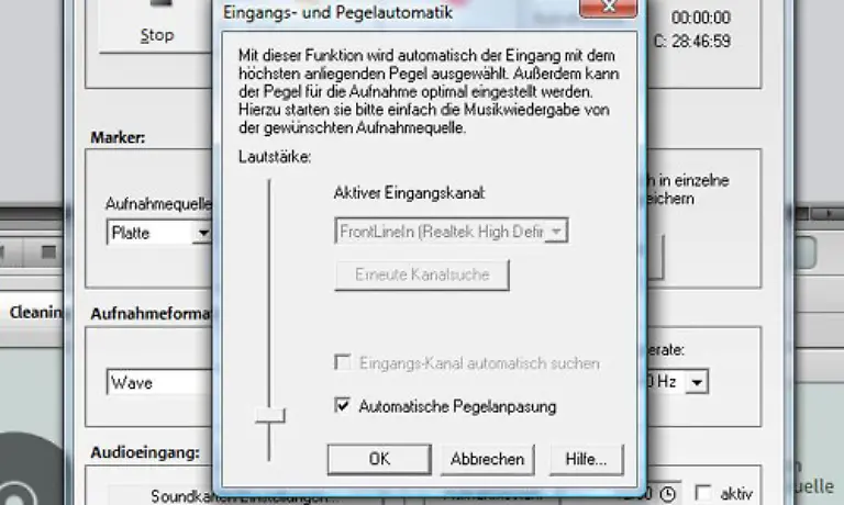 Klicken-Sie-Pegelautomatik-an-und-starten-Sie-die-Wiedergabe-an-einer-lauten-Stelle-Gesang-der-Platte-Warten-Sie-einige-Sekunden-bis-der-Pegel-eingestellt-ist-dann-klicken-Sie-auf-OK