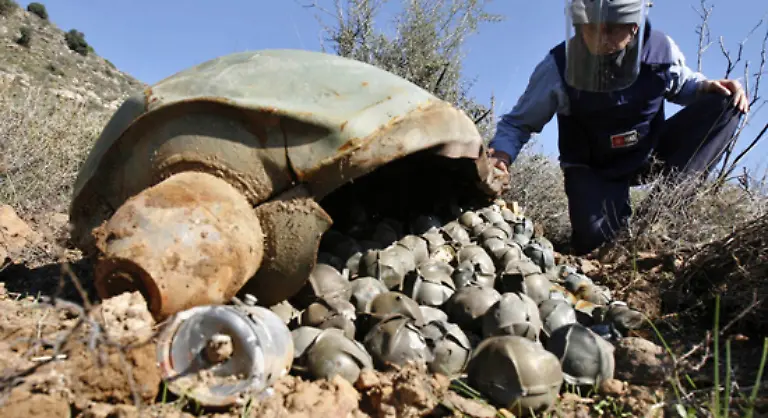 Streubomben-zaehlen-zu-den-gefaehrlichsten-Waffenarten-der-Welt-Die-auf-englisch-als-Cluster-Bomb-Units-bezeichneten-Waffen-enthalten-eine-Vielzahl-kleinerer-Bomben-die-sich-in-der-Luft-ueber-einer-riesigen-Flaeche-ausbreiten