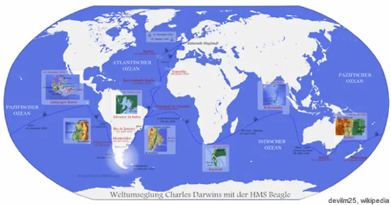 Die-praegende-Weltreise-des-Forschers-fuehrte-ueber-die-Kapverden-Bahia-Rio-de-Janeiro-nach-Montevideo-und-weiter-nach-Chile-Peru-und-zu-den-Galapagosinseln-Sie-dauerte-fast-fuenf-Jahre