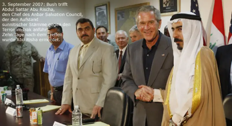 Die-Lage-im-Irak-ist-seit-einem-Strategiewechsel-Anfang-2007-nicht-mehr-ganz-so-katastrophal-Die-von-Bush-verkuendete-Vision-eines-demokratischen-stabilen-Irak-mag-weiterhin-unwahrscheinlich-sein-ausgeschlossen-ist-sie-nicht