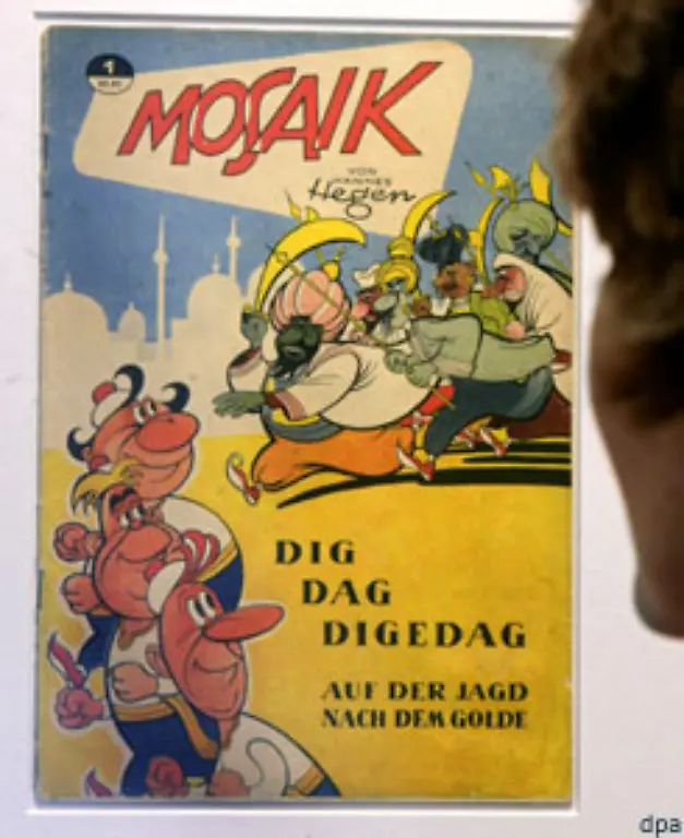 Mit-zwei-Freunden-machte-sich-Hegen-an-die-Arbeit-und-so-erschien-am-23-Dezember-1955-das-erste-Mosaik-Heft-Die-drei-Helden-hiessen-damals-allerdings-Dig-Dag-und-Digedag-Die-Digedags-waren-so-beliebt-weil-sie-keine-sozialistische-Propaganda-verbreiteten