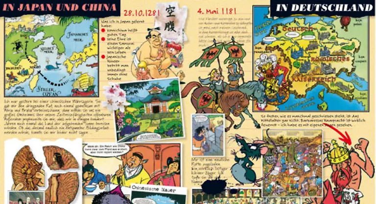 Abrax-Brabax-und-Califax-treffen-zum-Beispiel-in-Spanien-auf-Don-Quixote-und-Sancho-Pansa-werden-im-Himalaya-von-einem-Yeti-gefangen-lernen-in-China-den-beruehmten-Handelsreisenden-Marco-Polo-kennen