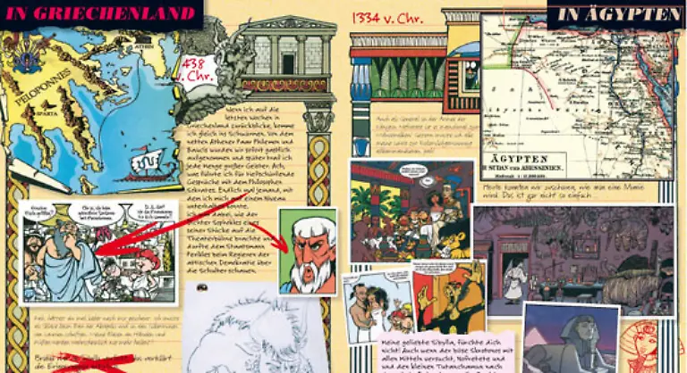 machen-im-antiken-Griechenland-die-Bekanntschaft-von-Sokrates-und-Perikles-und-treffen-im-alten-Aegypten-auf-Koenigin-Nofretete