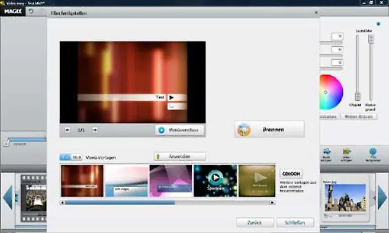 Wenn-Sie-DVD-brennen-waehlen-gelangen-Sie-zu-einer-kleinen-Auswahl-von-Menuevorlagen-Durch-einen-Doppelklick-auf-die-grosse-Vorschau-koennen-Sie-die-Vorlage-bearbeiten-beispielsweise-Schriften-und-Farben-veraendern-oder-einen-eigenen-Hintergrund-auswaehlen-Fertig-jetzt-koennen-Sie-Ihren-Film-brennen