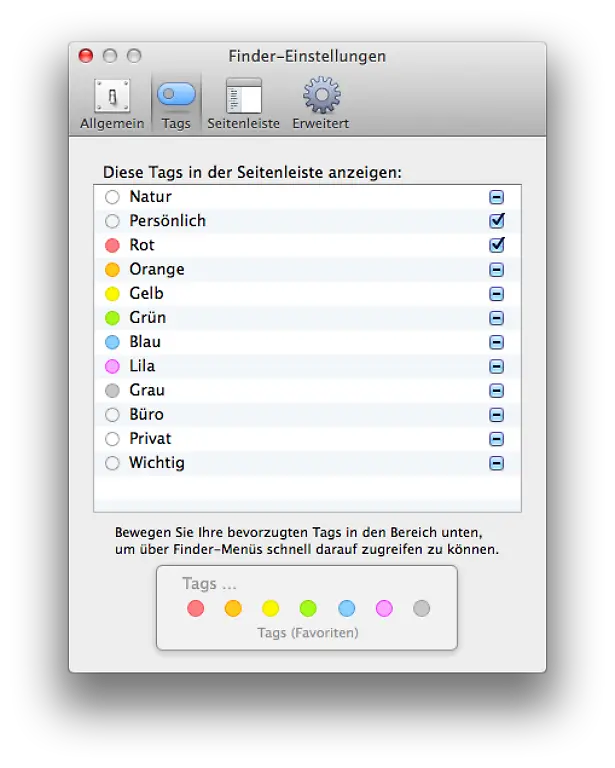 Tags-Einstellungen