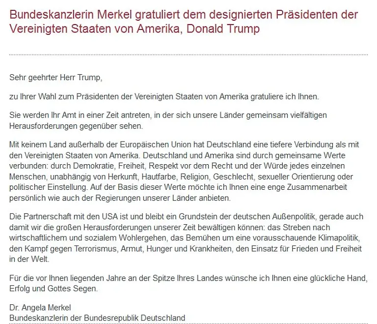 Merkel-Trump-Gratulation