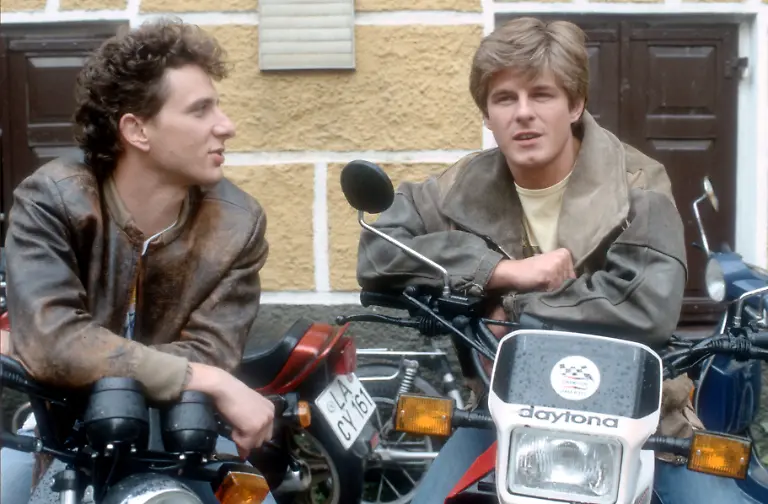 Udo-Wachtveitl-Horst-Kummeth-8-teilige-ARD-Serie-Hans-im-Glueck-am-15-07-1986-in-Landshut-Deutschland