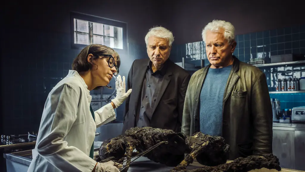 ARD-BR-TATORT-UNVERGAeNGLICH-TEIL-1-am-Sonntag-05-04-26-um-20-15-Uhr-im-ERSTEN-Von-links-Die-Rechtsmedizinerin-Dr-Roswitha-Schwarz-Fischer-Eva-Karl-Faltermeier-spricht-vor-Kriminalhauptkommissar-Franz-Leitmayr-Udo-Wachtveitl-und-Kriminalhauptkommissar-Ivo-Batic-Miroslav-Nemec-ihren-Bericht-ueber-die-verkohlte-Leiche-BR-NEUESUPER-GmbH-Hendrik-Heiden-honorarfrei-Verwendung-gemaess-der-AGB-im-engen-inhaltlichen-redaktionellen-Zusammenhang-mit-genannter-BR-Sendung-und-bei-Nennung-Bild-BR-NEUESUPER-GmbH-Hendrik-Heiden-S2-BR-Bildmanagement-Tel-089-5900-33133-Fax-10585-Bildmanagement-br-de-www-br-foto