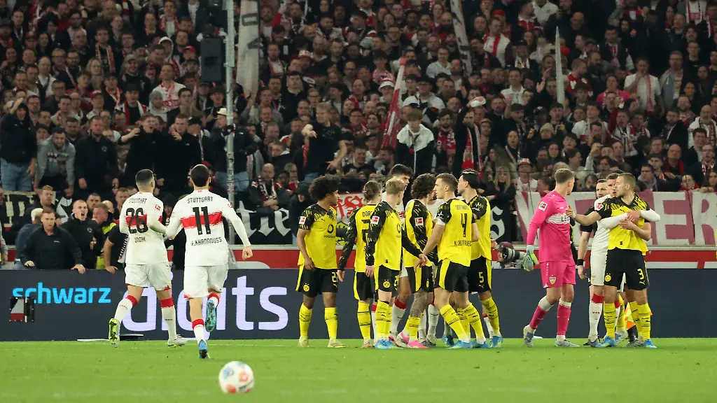 Soccer-Football-Bundesliga-VfB-Stuttgart-v-Borussia-Dortmund-MHPArena-Stuttgart-Germany-April-4-2026-Players-from-both-teams-clash-after-Borussia-Dortmund-s-Julian-Brandt-scores-their-second-goal-REUTERS-Robin-Rudel-DFL-REGULATIONS-PROHIBIT-ANY-USE-OF-PHOTOGRAPHS-AS-IMAGE-SEQUENCES-AND-OR-QUASI-VIDEO