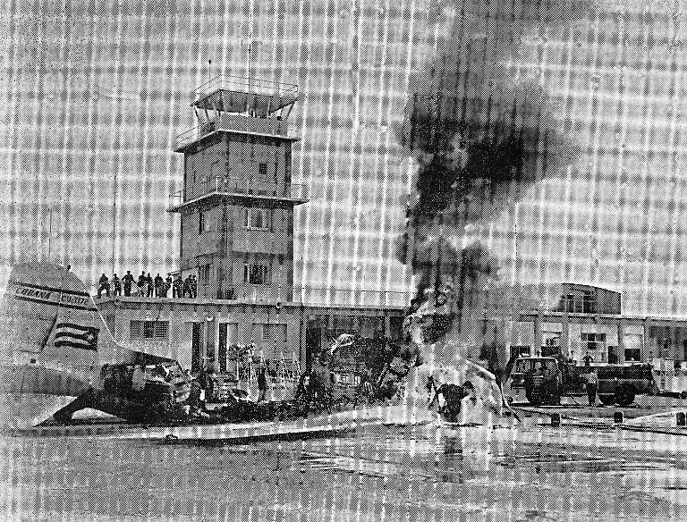 Cubana-de-Aviacion-airliner-burning-after-being-hit-by-a-rocket-fired-by-raiders-at-Santiago-Cuba-in-April-1961