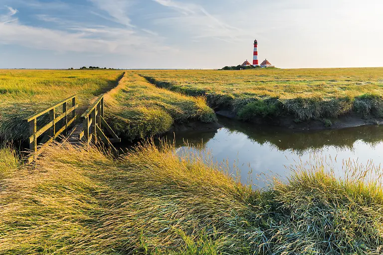 Deutschland-Schleswig-Holstein-Westerhever-Westerheversand-Leuchtturm-Nordsee-Nordfriesische-Inseln-Nordfriesland-Halbinsel-Eiderstedt-Nationalpark-Schleswig-Holsteinisches-Wattenmeer-Leuchtturm-Westerheversand-auf-der-Halbinsel-Eiderstedt