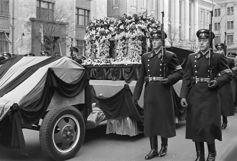 Moscow-USSR-March-30-1968-The-funeral-procession-with-the-ashes-of-Heroes-of-the-Soviet-Union-Yuri-Gagarin-the-world-s-first-cosmonaut-pilot-cosmonaut-of-the-USSR-and-Vladimir-Seryogin-test-pilot-drives-in-Marx-Avenue-Pilots-Yuri-Gagarin-and-Vladimir-Seryogin-died-in-a-plane-crash-while-on-a-routine-training-flight-on-MiG-15UTI