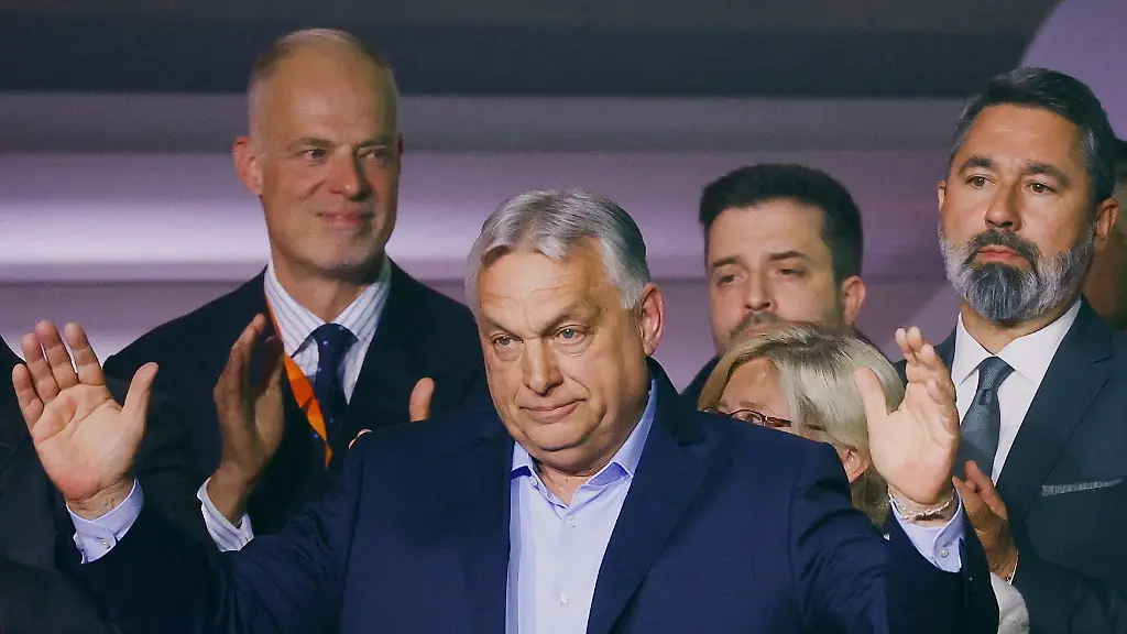 Hungarian-Prime-Minister-Viktor-Orban-reacts-onstage-as-people-applaud-after-the-announcement-of-the-partial-results-of-parliamentary-election-in-Budapest-Hungary-April-12-2026