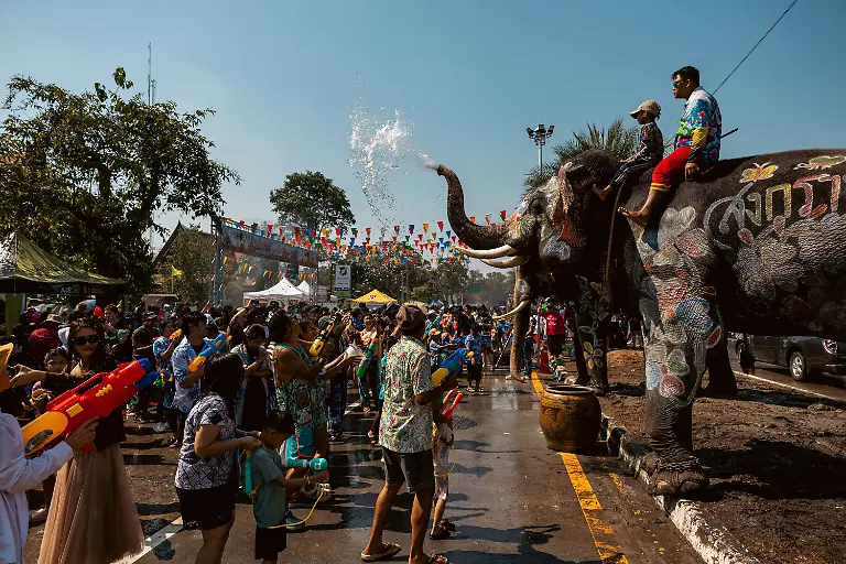 April-13-2026-Ayuthaya-Thailand-People-celebrate-Songkran-water-festival-with-elephants-in-Ayuthaya-Thailand-Monday-April-13-2026-Songkran-marks-the-official-start-of-rainy-season-though-the-first-rains-are-often-still-weeks-or-months-away