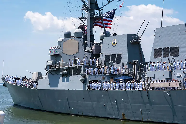 June-24-2025-Norfolk-Virginia-USA-The-Arleigh-Burke-class-guided-missile-destroyer-USS-Bainbridge-DDG-96-departs-Naval-Station-Norfolk-June-24-for-a-regularly-scheduled-deployment-as-part-of-the-Gerald-R-Ford-Carrier-Strike-Group-The-Gerald-R-Ford-Carrier-Strike-Group-comprised-of-nearly-4-500-Sailors-will-deploy-to-the-U-S-European-Command-area-of-responsibility-The-GRFCSG-will-deploy-as-an-integrated-naval-force-in-support-of-economic-prosperity-national-security-and-national-defense-Credit-Image-Porsha-Thompson-U-S