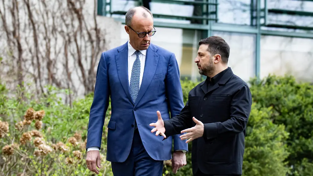 German-Chancellor-Friedrich-Merz-receives-Ukrainian-President-Volodymyr-Zelensky-prior-to-German-Ukrainian-Government-Consultations-at-the-Chancellery-in-Berlin-on-April-14-2026
