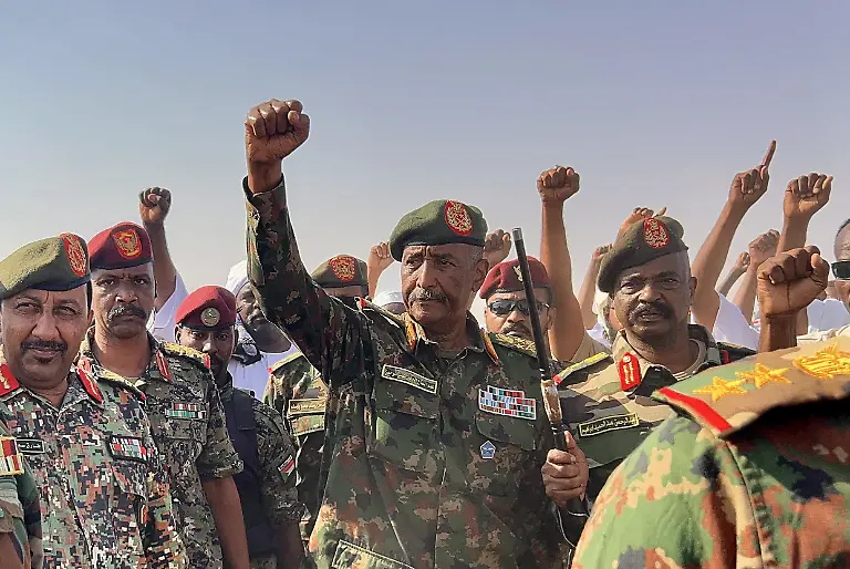 AL-DABBAH-SUDAN-NOVEMBER-8-SudanAeos-Sovereignty-Council-Chairman-and-Army-Commander-Gen-Abdel-Fattah-al-Burhan-visits-the-newly-established-Al-Afadh-camp-in-Al-Dabbah-Northern-State-where-tens-of-thousands-of-Sudanese-have-taken-refuge-after-being-displaced-by-clashes-following-the-Rapid-Support-ForcesAeo-takeover-of-El-Fasher-the-capital-of-North-Darfur-on-October-26-in-Al-Dabbah-Sudan-on-November-8-2025