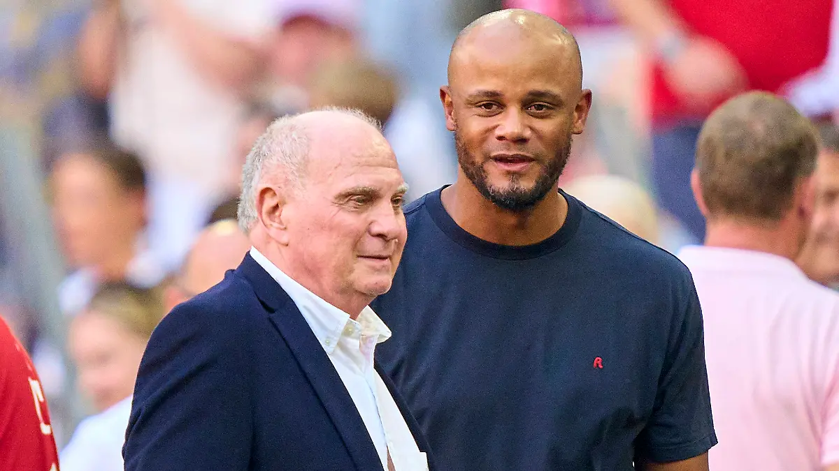 Uli-HOENESS-former-FCB-President-Ehrenpraesident-Vincent-Kompany-FCB-team-manager-headcoach-coach-in-the-match-FC-BAYERN-MUENCHEN-SC-FREIBURG-2-0-on-Sep-1-2024-in-Munich-Germany-Season-2024-2025-1-Bundesliga-FCB-Muenchen-matchday-2-2