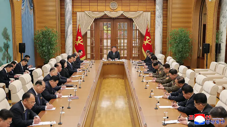 In-this-photo-provided-by-the-North-Korean-government-North-Korean-leader-Kim-Jong-Un-center-attends-a-meeting-at-the-headquarters-of-the-central-committee-of-the-ruling-Workers-Party-of-Korea-in-Pyongyang-North-Korea-Saturday-Feb-7-2026-Independent-journalists-were-not-given-access-to-cover-the-event-depicted-in-this-image-distributed-by-the-North-Korean-government-The-content-of-this-image-is-as-provided-and-cannot-be-independently-verified-Korean-language-watermark-on-image-as-provided-by-source-reads-KCNA-which-is-the-abbreviation-for-Korean-Central-News-Agency