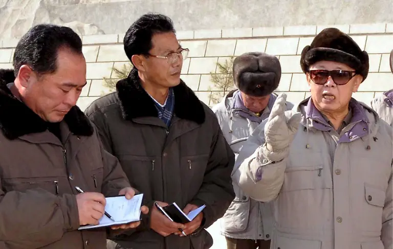 epa01658656-FILE-A-file-undated-recent-photograph-released-by-KCNA-01-February-2009-of-North-Korean-leader-Kim-Jong-Il-R-providing-field-guidance-to-Ryesonggang-Youth-Power-Station-No-1-which-was-newly-built-and-commissioned-in-October-2008-North-Korea-holds-elections-for-its-legislature-the-Supreme-People-s-Assembly-on-08-March-2009-Observers-of-the-secretive-nation-will-be-watching-Kim-Jong-Un-the-26-year-old-some-believe-will-be-selected-to-lead-after-his-father-s-Kim-Jong-Il-death-Speculation-about-a-successor-has-been-mounting-since-Kim-Jong-Il-67-reportedly-had-a-stroke-in-August-2008-EPA-KCNA