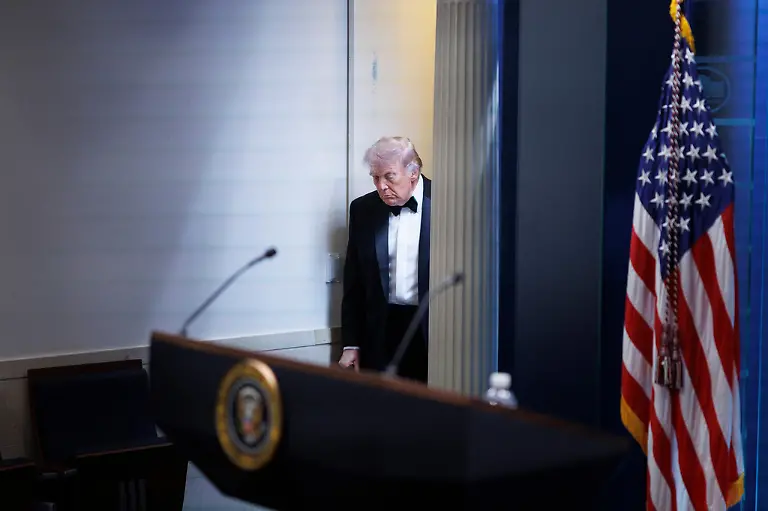 President-Donald-Trump-arrives-at-the-James-Brady-Press-Briefing-Room-at-the-White-House-after-a-shooting-incident-outside-the-ballroom-at-the-annual-White-House-Correspondents-Association-Dinner-in-Washington-Saturday-April-25-2026