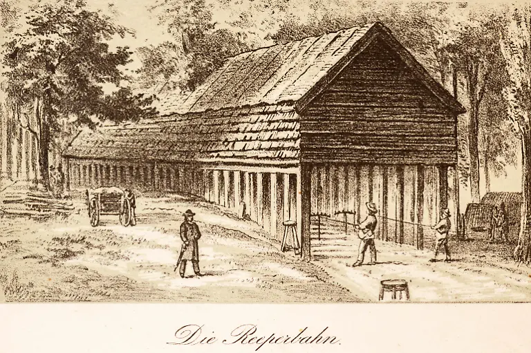 Das-lustige-alte-Hamburg-Reeperbahn-Reepschlaeger-Handwerk-Arbeiter-Holzgebaeude-lang-Wald-Seile-Deutschland-historische-Illustration-um-1892-Europa-Funny-old-Hamburg-Reeperbahn-reep-beater-craft-worker-wooden-building-long-forest-ropes-Germany-historical-illustration-around-1892-Europe-Copyright-imageBROKER-WolfgangxDiederich-ibldie08198008