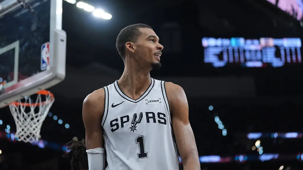 San-Antonio-Spurs-forward-center-Victor-Wembanyama-reacts-during-the-second-half-in-Game-5-of-a-first-round-NBA-playoffs-basketball-series-against-the-Portland-Trail-Blazers-in-San-Antonio-Tuesday-April-28-2026