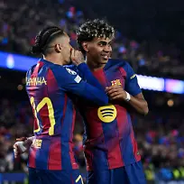 Raphina-of-FC-Barcelona-celebrates-with-Lamine-Yamal-of-FC-Barcelona-during-the-UEFA-Champions-League-round-of-16-match-between-FC-Barcelona-and-Newcastle-United-FC-at-Spotify-Camp-Nou-Stadium-on-March-18-2026-in-Barcelona-Spain