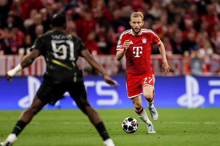 MUNICH-GERMANY-MAY-6-Konrad-Laimer-FC-FC-Bayern-Munich-27-controls-the-ball-during-the-UEFA-Champions-League-Semi-Final-between-FC-FC-Bayern-Munich-vs-Paris-Saint-Germain-at-Allianz-Arena-at-Semi-Finals-2nd-leg-of-the-UEFA-Champions-League-on-May-6-2026-in-Munich-Germany