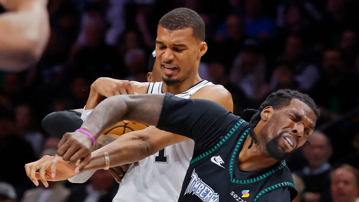 May-10-2026-Minneapolis-Minnesota-USA-San-Antonio-Spurs-center-Victor-Wembanyama-1-commits-a-level-two-flagrant-foul-against-Minnesota-Timberwolves-center-Naz-Reid-11-in-the-second-quarter-of-game-four-of-the-second-round-of-the-2026-NBA-Playoffs-at-Target-Center-Wembanyama-had-to-leave-the-game