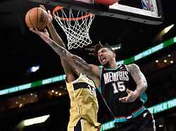 FILE Memphis Grizzlies Forward Brandon Clarke 15 Shoots Against Washington Wizards Center Alex Sarr 20 In The First Half Of An NBA Basketball Game Dec 20 2025 In Memphis Tenn