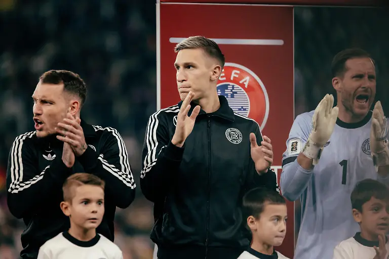 Sinsheim-Germany-October-10th-2025-David-Raum-22-Germany-and-Nico-Schlotterbeck-15-Germany-at-the-line-up-before-the-game-during-the-UEFA-European-Qualifiers-match-between-Germany-vs-Luxemburg-at-PreZero-Arena-in-Sinsheim-Germany
