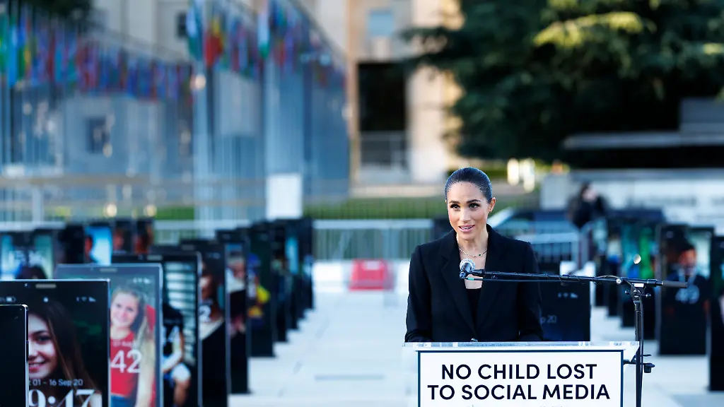 Meghan-Markle-the-Duchess-of-Sussex-speaks-during-the-inauguration-of-The-Lost-Screen-Memorial-exhibition-for-the-unveiling-of-a-temporary-memorial-to-protect-children-from-online-abuse-presented-by-Archewell-Philanthropies-in-partnership-with-the-World-Health-Organization-WHO-and-The-Parents-Network-on-the-Place-des-Nations-in-front-of-the-European-headquarters-of-the-United-Nationsin-in-Geneva-Switzerland-Sunday-May-17-2026