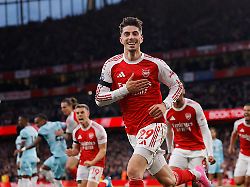Soccer Football Premier League Arsenal V Burnley Emirates Stadium London Britain May 18 2026 Arsenal S Kai Havertz Celebrates Scoring Their First Goal Action Images Via Reuters Andrew Couldridge