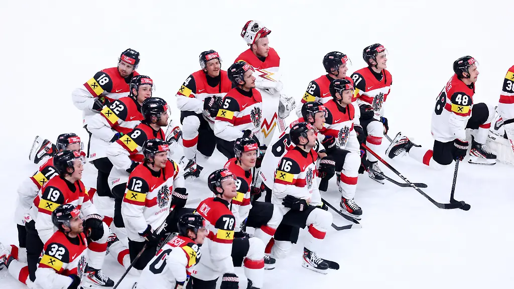 Ice-Hockey-IIHF-World-Championships-Group-A-Latvia-v-Austria-Swiss-Life-Arena-Zurich-Switzerland-May-19-2026-Austria-players-celebrate-after-the-match-REUTERS-Denis-Balibouse