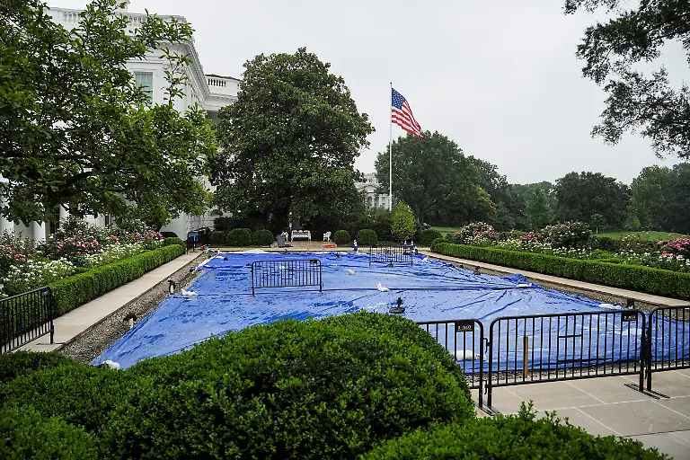 A-view-shows-the-Rose-Garden-under-construction-and-U-S-President-Donald-Trump-newly-installed-flag-pole-at-the-White-House-in-Washington-D-C-June-27-2025