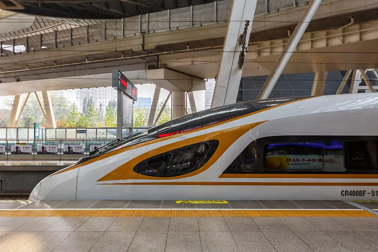 Beijing-China-September-29-2019-Fuxing-type-high-speed-train-high-speed-at-South-railway-Station-in-Beijing-China
