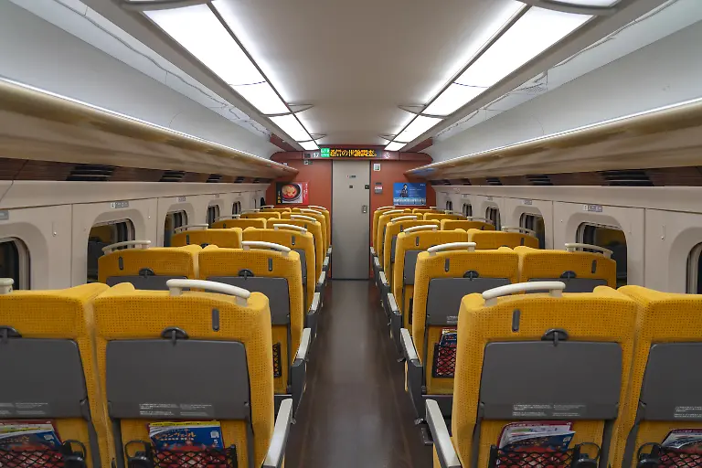 Tokyo-Japan-May-3-2019-Akita-Shinkansen-Komachi-Interior-of-standard-class-seats-of-E6-Series-Shinkansen-super-express-bullet-train-at-Ueno-station-in-Japan