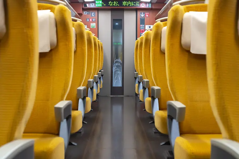Akita-Shinkansen-Komachi-Interior-of-standard-class-seats-of-E6-Series-Shinkansen-Tokyo-Japan-Akita-Shinkansen-Komachi-Interior-of-standard-class-seats-of-E6-Series-Shinkansen-super-express-bullet-train-at-Ueno-station-in-Japan