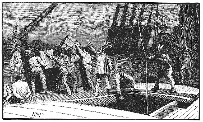 UNSPECIFIED-CIRCA-1754-Boston-Tea-Party-26-December-1773-Inhabitants-of-Boston-Massachusetts-dressed-as-American-Indians-throwing-tea-from-vessels-in-the-harbour-into-the-water-as-a-protest-against-British-taxation-No-taxation-without-representation-Wood-engraving-late-19th-century
