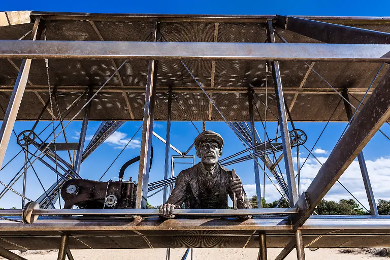 Sculpture-of-historic-first-flight-at-Wright-Brothers-National-Memorial-in-Kill-Devil-Hills