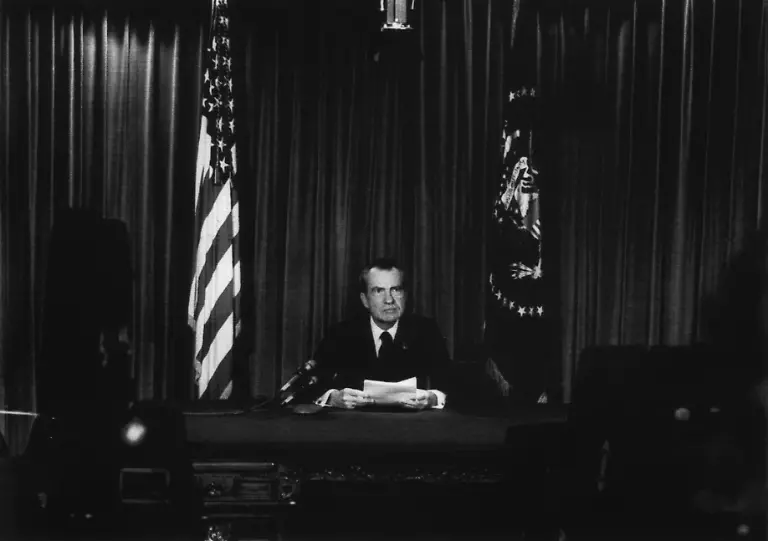 Nixon-Presidency-US-President-Richard-Nixon-announcing-his-resignation-at-the-White-House-Washington-D-C-August-8-1974