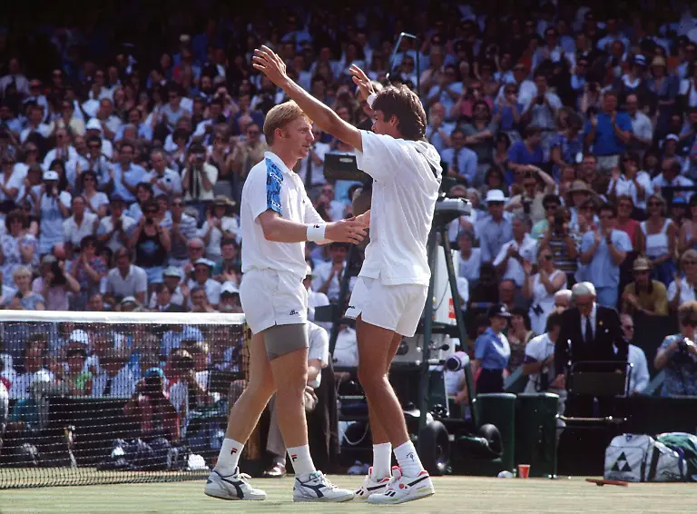 Boris-Becker-congratulates-Michael-Stich-Germany-on-winning-the-match-Mens-singles-Final-1991-Wimbledon-All-England-Tennis-Championships-1991