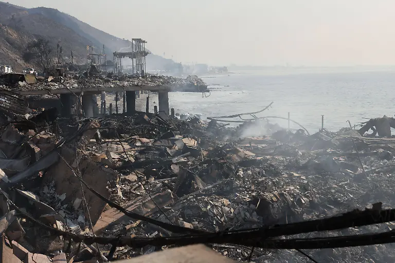 January-10-2025-Los-Angeles-California-USA-Felled-trees-downed-power-lines-and-the-ashen-remains-of-homes-along-Pacific-Coast-Highway-in-Malibu-that-were-destroyed-by-the-Palisades-Fire