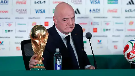 Infantino-happy-to-see-Iran-at-the-World-Cup-despite-tensions-FIFA-President-Gianni-Infantino-attends-a-press-conference-PK-Pressekonferenz-on-the-eve-of-the-FIFA-World-Cup-WM-Weltmeisterschaft-Fussball-2026-opening-match-in-Mexico-City-Mexico-10-June-2026-The-FIFA-president-said-he-hopes-that-when-Iran-plays-there-will-be-a-positive-atmosphere-as-that-is-the-spirit-of-soccer