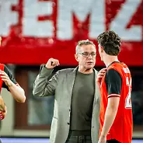 SOCCER-AUT-vs-TUN-test-match-VIENNA-AUSTRIA-01-JUN-26-SOCCER-OEFB-international-test-match-Austria-vs-Tunisia-Image-shows-the-rejoicing-of-Sasa-Kalajdzic-Nicolas-Seiwald-head-coach-Ralf-Rangnick-and-Paul-Wanner-AUT