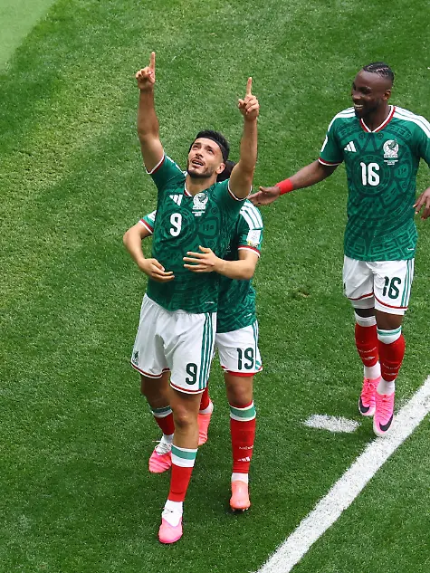 Soccer-Football-FIFA-World-Cup-2026-Group-A-Mexico-v-South-Africa-Estadio-Azteca-Mexico-City-Mexico-June-11-2026-Mexico-s-Raul-Jimenez-celebrates-scoring-their-second-goal-with-Gilberto-Mora-and-Julian-Quinones-REUTERS-Raquel-Cunha