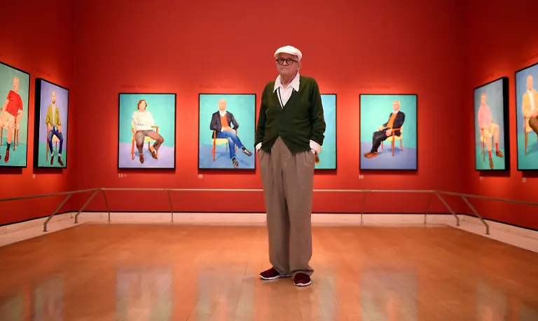David-Hockney-RA-82-Portraits-and-1-Still-life-exhibition-Artist-David-Hockney-poses-for-photographs-in-the-Sackler-Wing-at-the-Royal-Academy-of-Arts-London-where-an-exhibition-of-his-work-entitled-David-Hockney-RA-82-Portraits-and-1-Still-life-is-on-display-to-the-public-from-July-2nd-Picture-date-Monday-June-27-2016