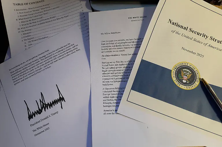 Illustration-US-President-Donald-J-Trump-formalizes-his-strategic-vision-for-America-by-publishing-a-document-entitled-National-Security-Strategy-2025-of-the-United-States-of-America-In-this-33-page-document-the-president-reaffirms-his-America-First-policy-on-December-8-2025-Photo-by-Jean-Pierre-Nguyen-Van-Hai-Barbier-ABACAPRESS
